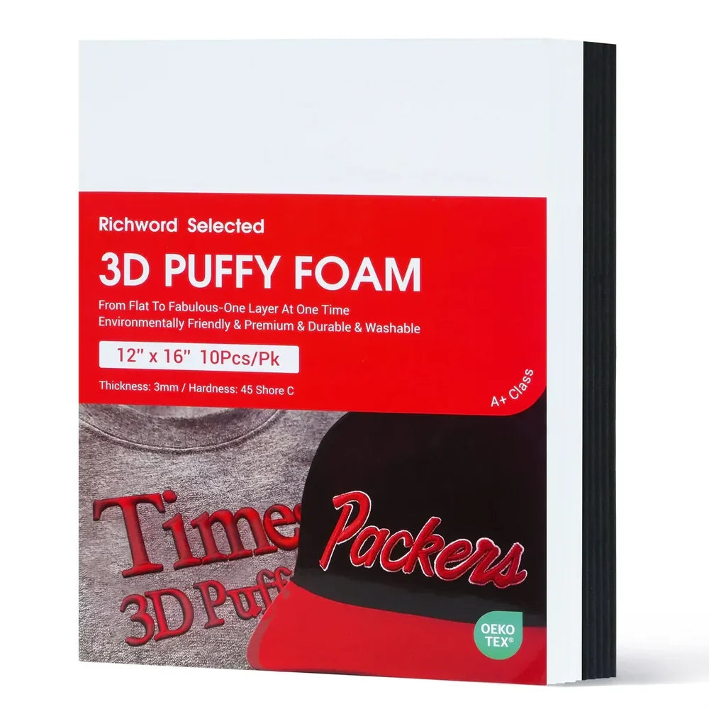 3D Puff Embroidery Foam 3 mm – 5 Black + 5 White – 30 × 40 cm