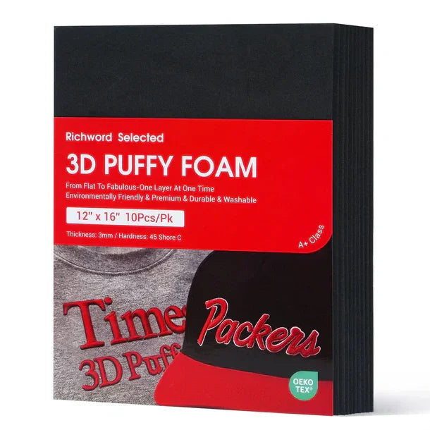 3D Puff Embroidery Foam 3 mm Black – 10 Sheets 30 × 40 cm