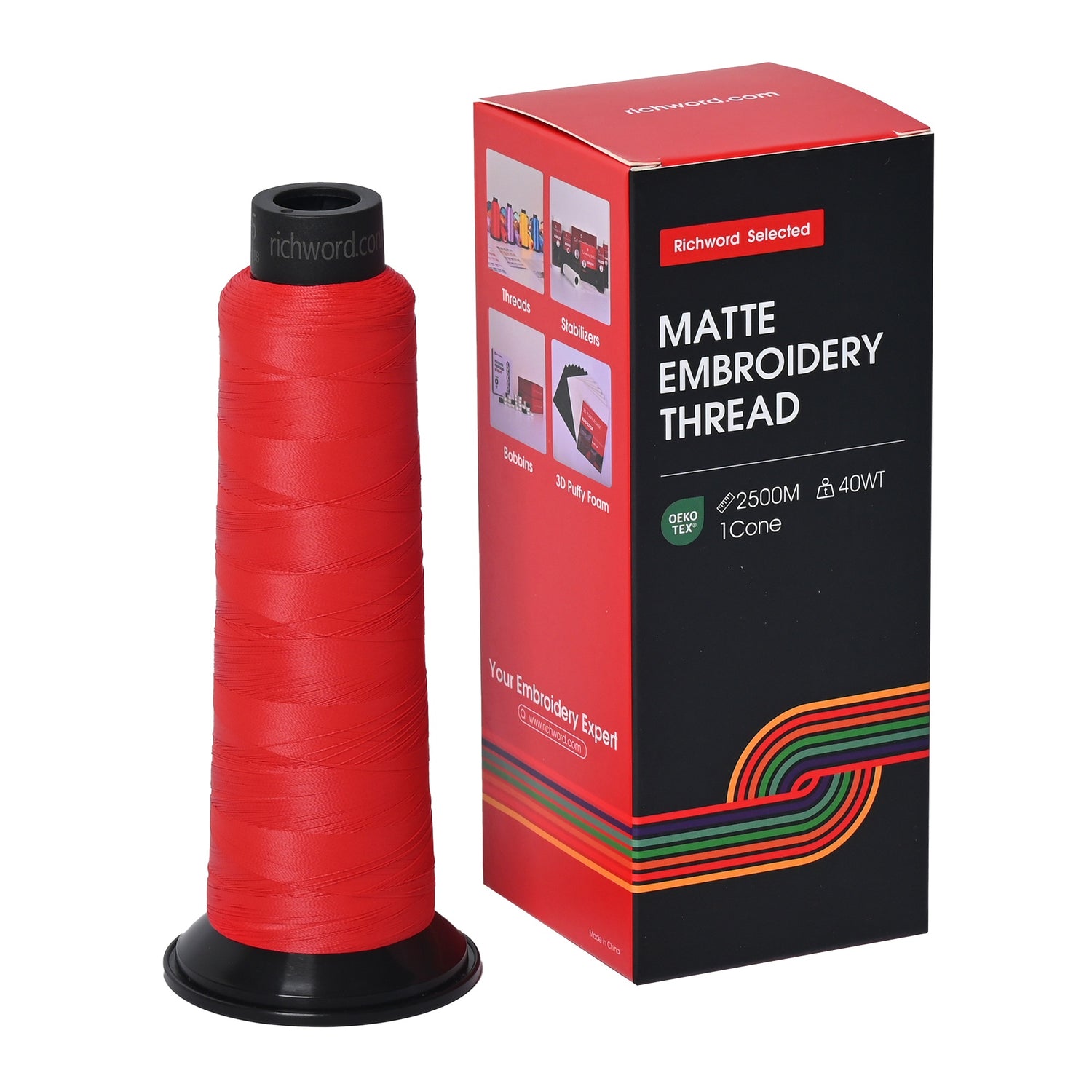 Matte Richword Stickgarn – 2500m Kegel – Matte Oberfläche (20 Farben)