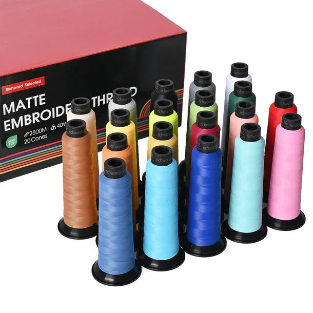 Matte Embroidery Thread Set – 20 Colours × 2500 m