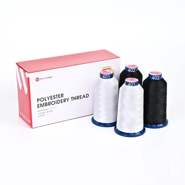 Black & White Embroidery Thread – 4 Spools × 4000 m