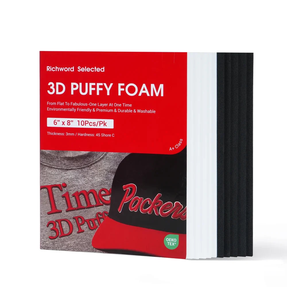 3D Puff Embroidery Foam 3 mm – 5 Black + 5 White – 15 × 20 cm