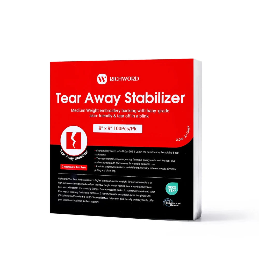 Tear-Away Embroidery Stabilizer 57 g – 100 Sheets 23 × 23 cm