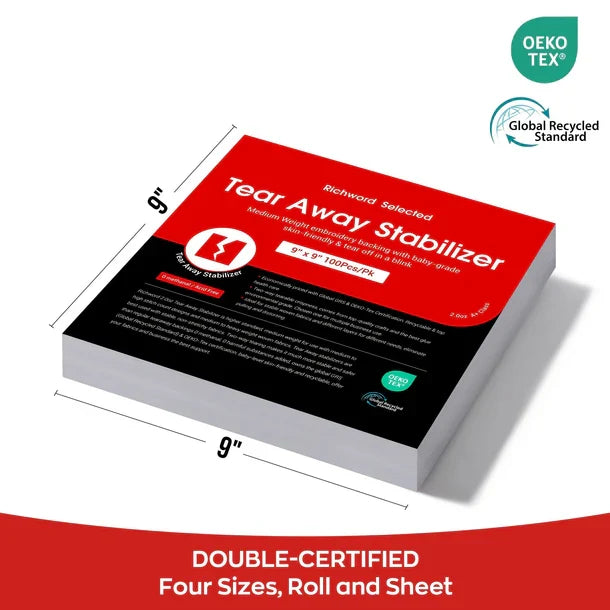 Tear-Away Embroidery Stabilizer 57 g – 100 Sheets 23 × 23 cm