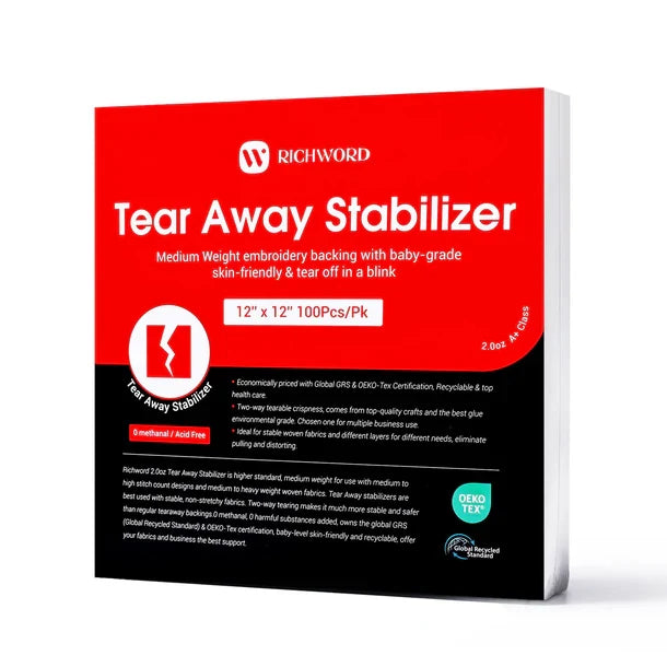 Tear-Away Embroidery Stabilizer 57 g – 100 Sheets 30.5 × 30.5 cm