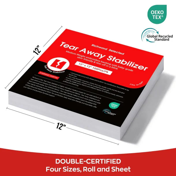 Tear-Away Embroidery Stabilizer 57 g – 100 Sheets 30.5 × 30.5 cm
